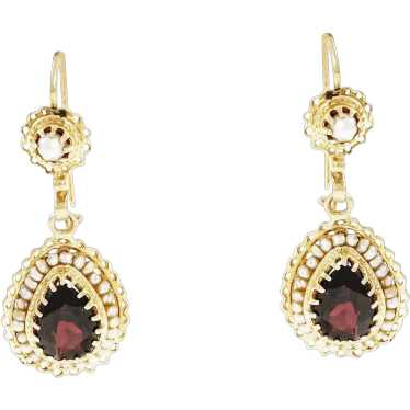 Rhodalite Garnet Pearl 14k Yellow Gold  Dangle Ear