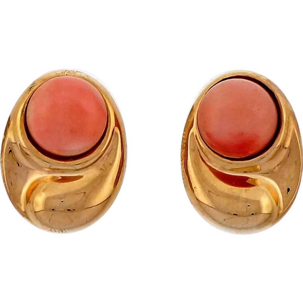 Vintage 1960 Orange Pink Coral 14 Karat Yellow Go… - image 1