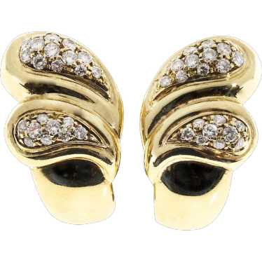 Diamond Pave 18 Karat Gold Tear Drop Wave Clip Po… - image 1