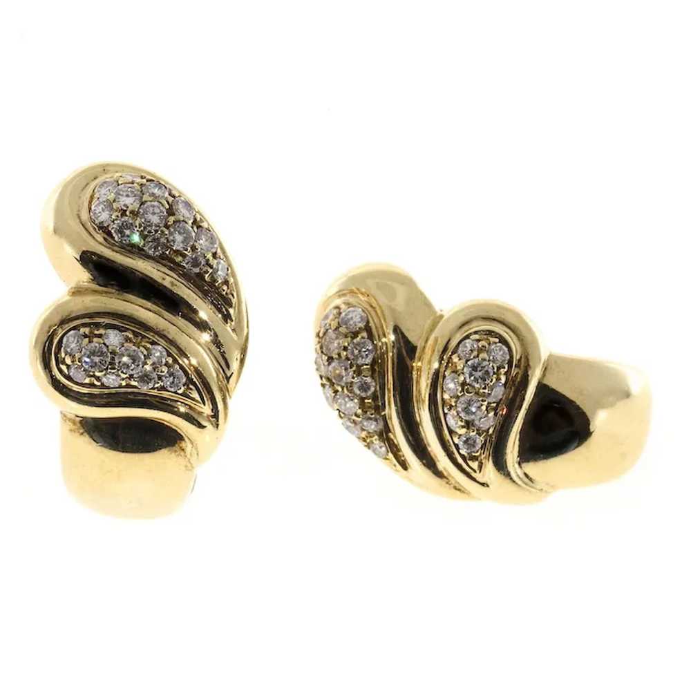 Diamond Pave 18 Karat Gold Tear Drop Wave Clip Po… - image 4