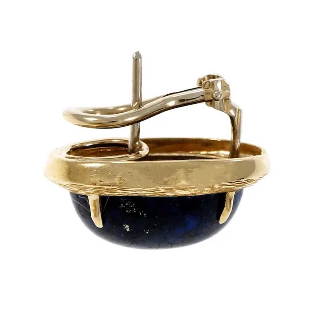 Oval Lapis Cabochon 14k Yellow Gold Textured Earr… - image 3