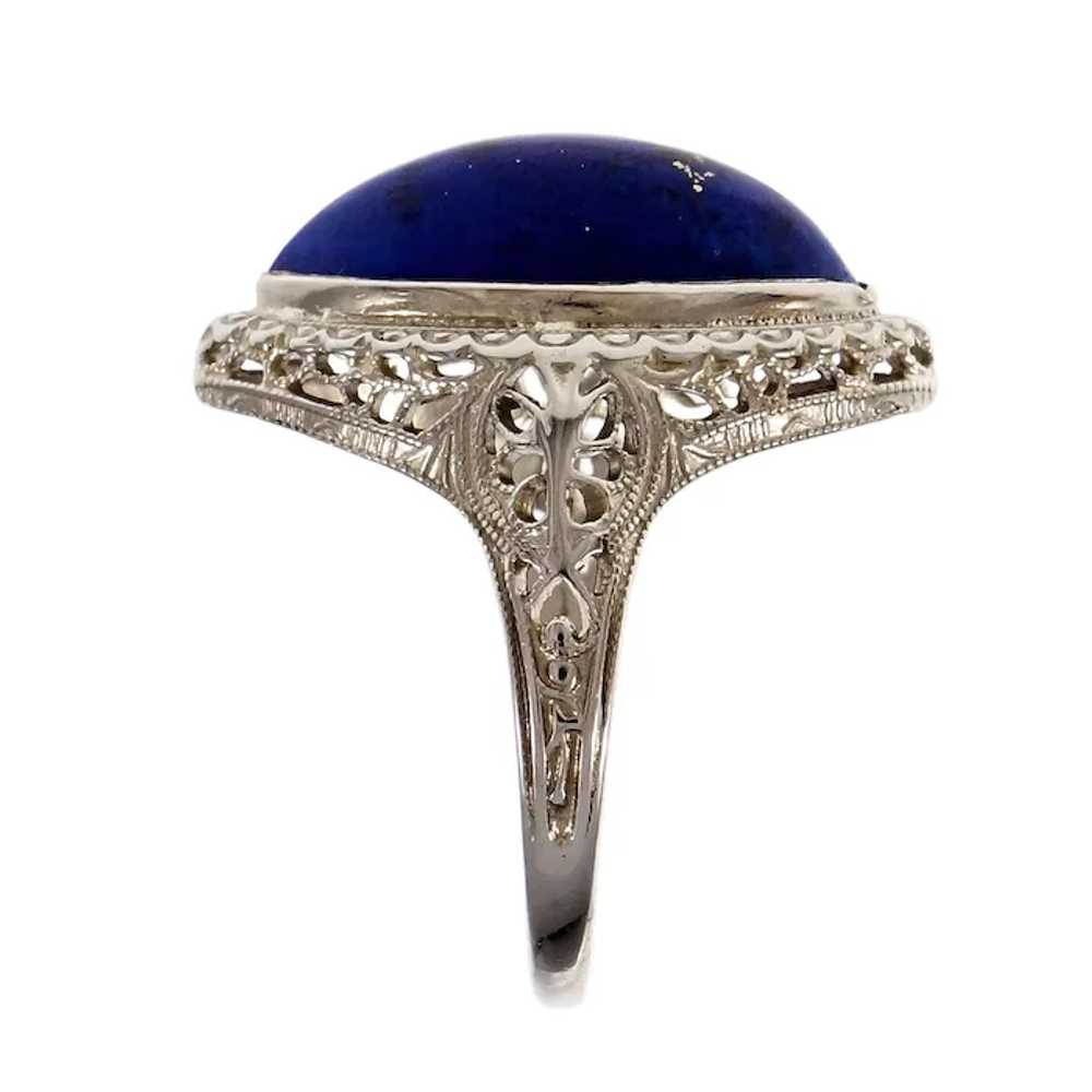 Marquise Lapis Filigree 14k White Gold Cocktail R… - image 2