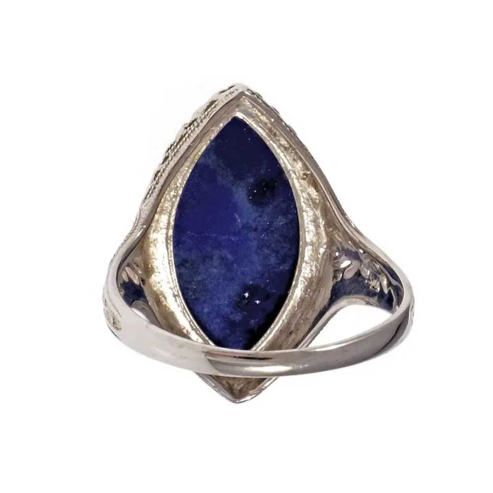 Marquise Lapis Filigree 14k White Gold Cocktail R… - image 3