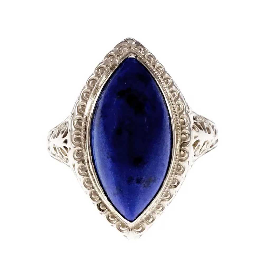 Marquise Lapis Filigree 14k White Gold Cocktail R… - image 6