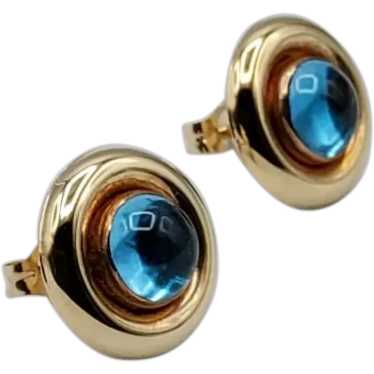 14K Gold Swiss Blue Topaz Cabochon Earrings