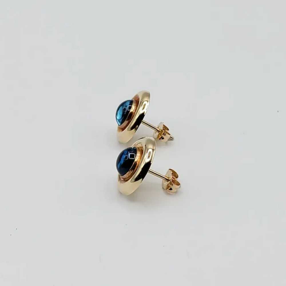 14K Gold Swiss Blue Topaz Cabochon Earrings - image 3