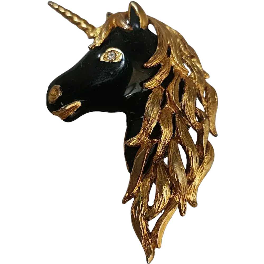 Vintage Enameled Designer Quality Unicorn Brooch … - image 1