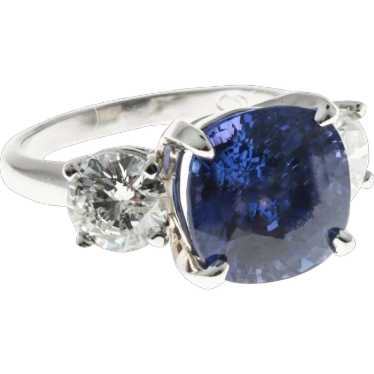 Vintage Natural Blue Sapphire Diamond Platinum Rin