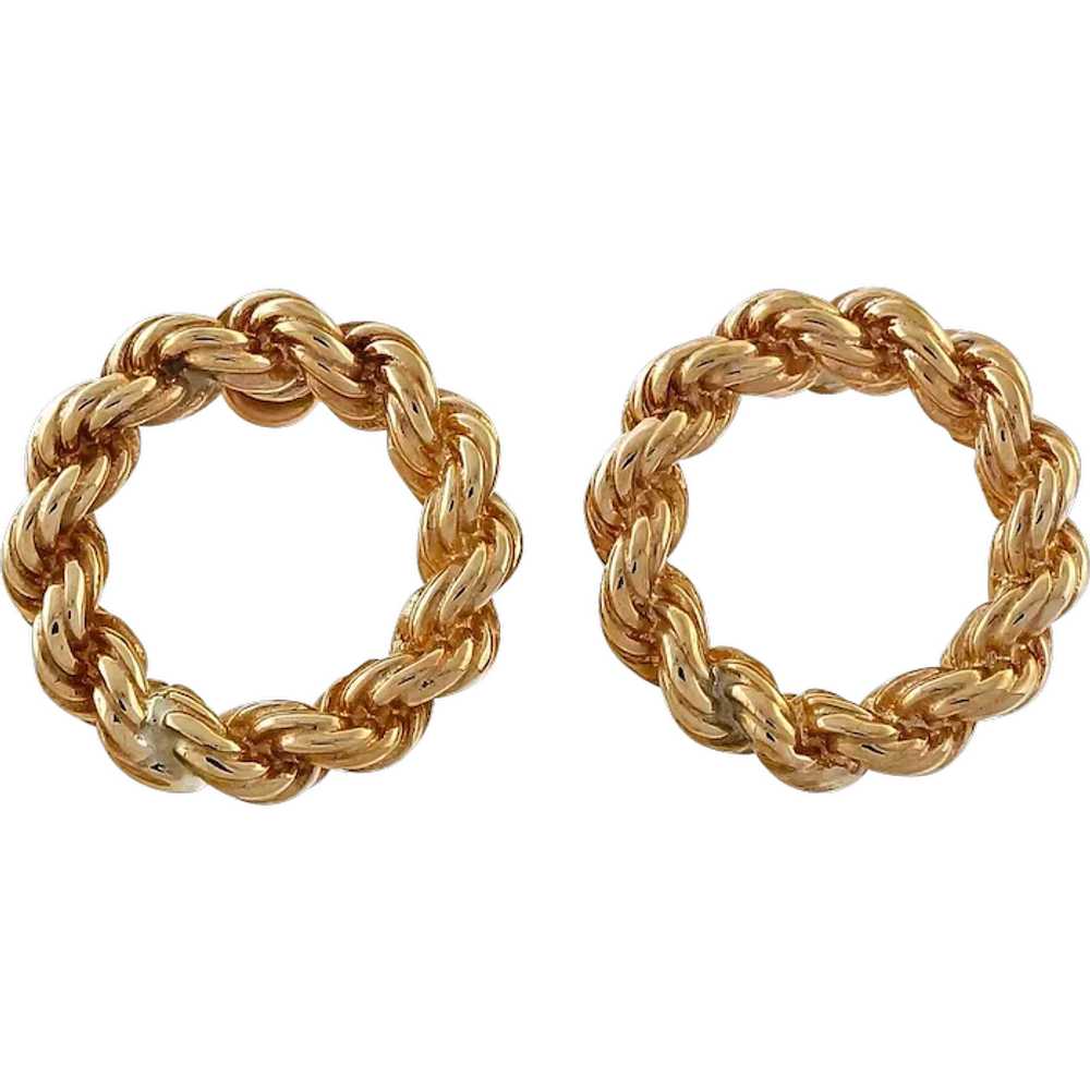 14k Yellow Gold Solid Rope Chain Open Circle Earr… - image 1