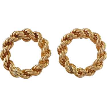 14k Yellow Gold Solid Rope Chain Open Circle Earr… - image 1