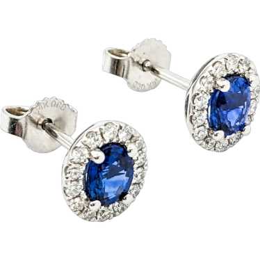 1.01ctw Blue Sapphire & Diamond Halo Stud Earrings