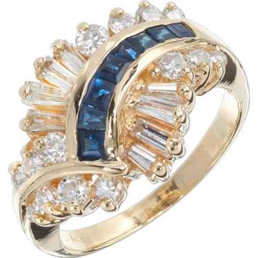 Sapphire Diamond Swirl Dome 14k Yellow Gold Ring