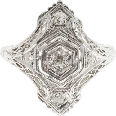 Diamond Art Deco European Cut Filigree Platinum Co