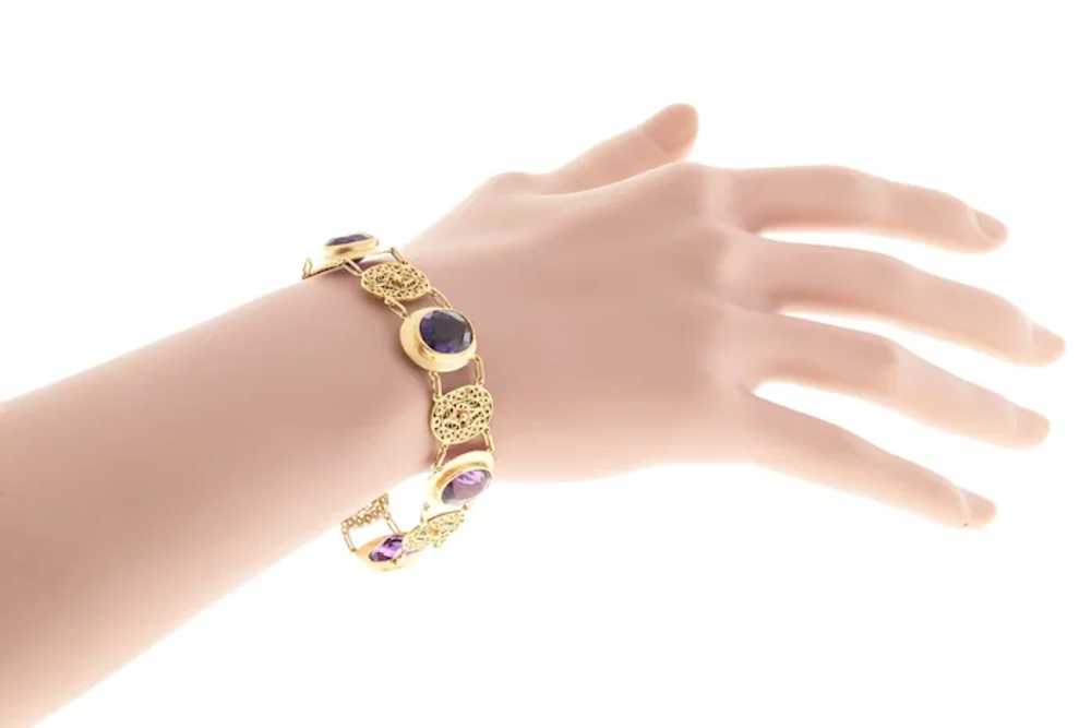 Amethyst Filigree 14 Karat Gold Bracelet - image 6