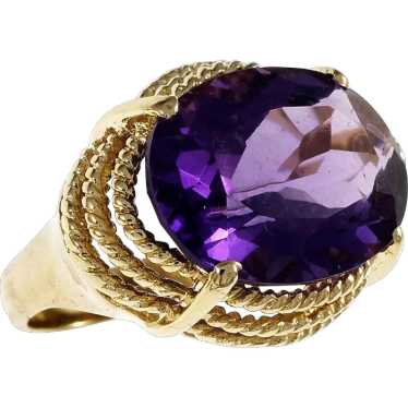 1960s Amethyst Ring Twisted Wire 14k Yellow Gold … - image 1