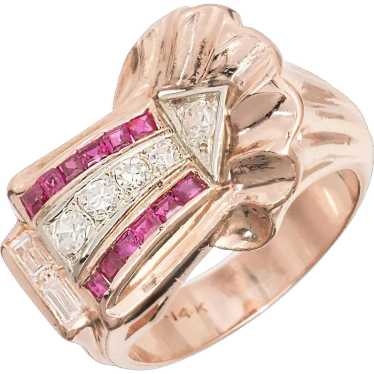 Ruby Diamond Ring Arrow Design 14k Rose Gold Ring