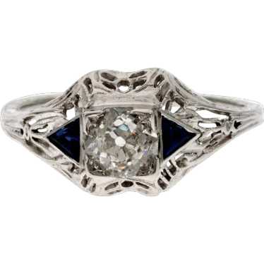 Old Mine Diamond 18k White Gold Filigree Engageme… - image 1