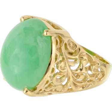 GIA Certified Green Jade 14k Yellow Gold Cocktail 
