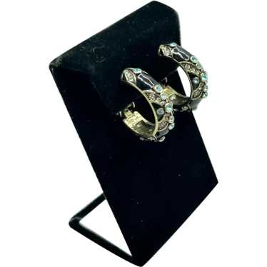 Heidi Daus Newport Chic Clips Earrings Black Enam… - image 1