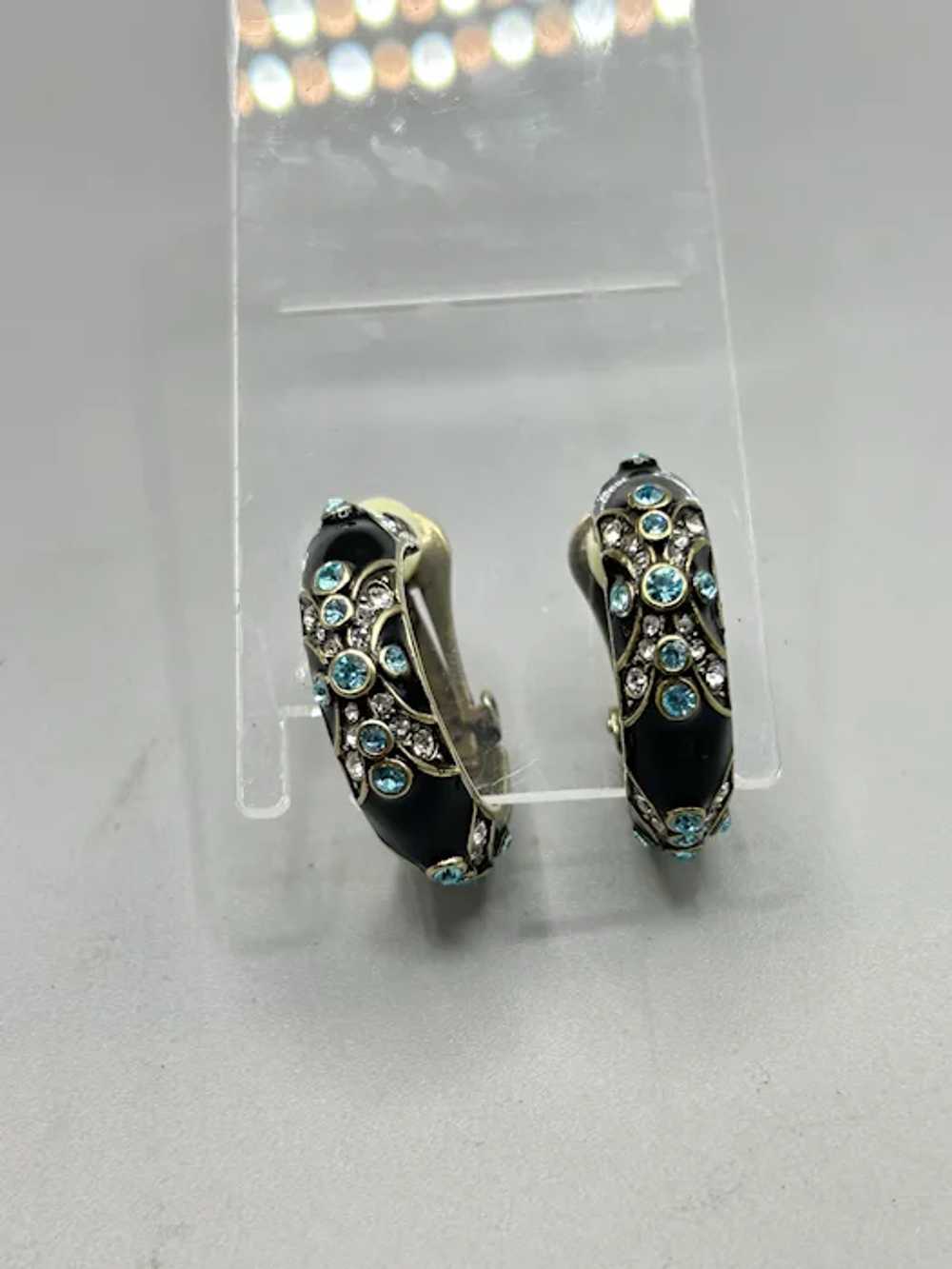 Heidi Daus Newport Chic Clips Earrings Black Enam… - image 7