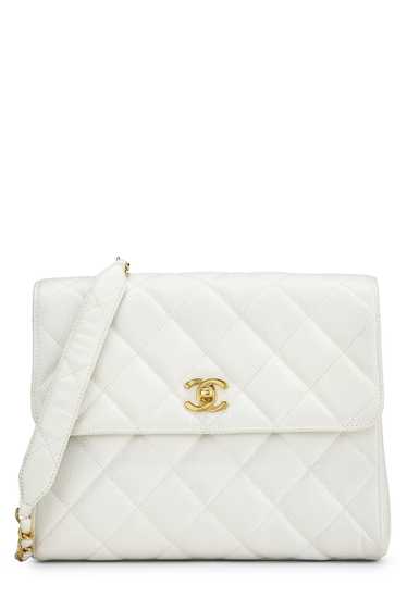 White Quilted Caviar 'CC' Square Shoulder Bag