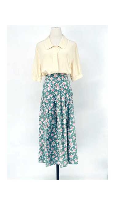 Vintage Laura Ashley Sage Green Skirt and Silk Top