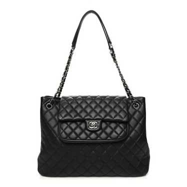 CHANEL Calfskin Quilted Flap Tote Black