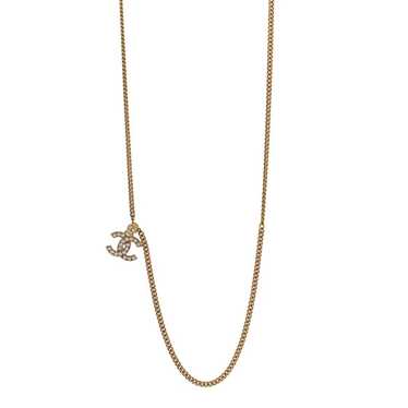 CHANEL Crystal CC Pendant Necklace Gold