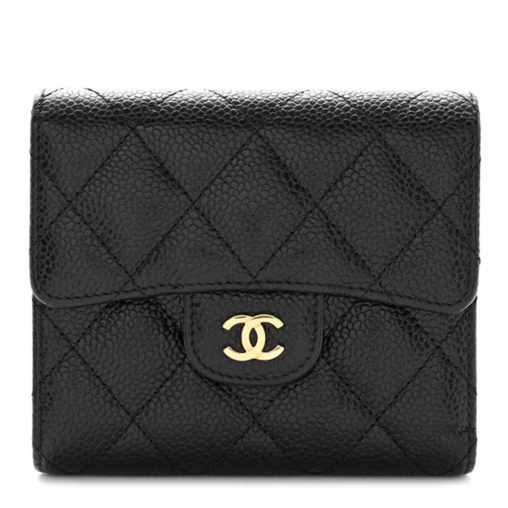 CHANEL Caviar Quilted Compact Flap Wallet Black - image 1