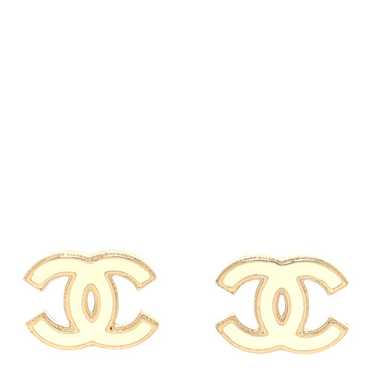 CHANEL Enamel CC Earrings Gold White