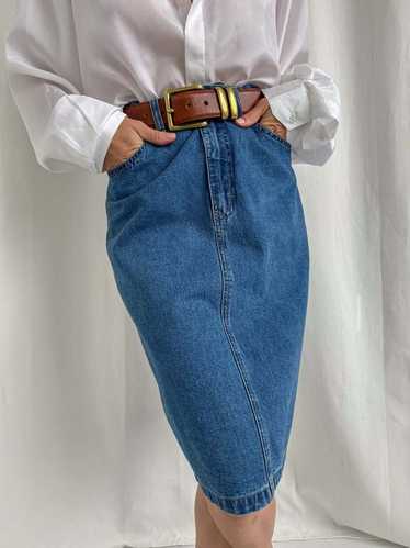 Vintage Denim Five Pocket Midi Skirt - Bleu