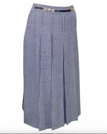 Celine Navy Houndstooth Wool Skirt