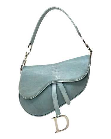 Dior Baby Blue Lizard Saddle Bag with Silver Hardw