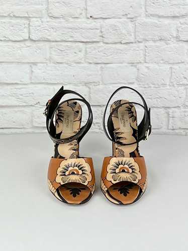 Valentino Mime Sandals, Size 40, Tan, brown and bl