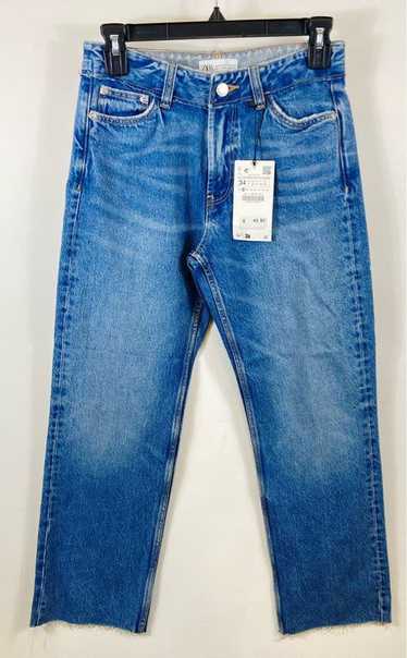 Zara Women Blue Distressed Straight Leg Jeans Sz 2 - image 1