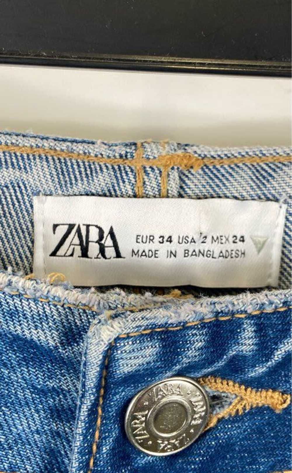 Zara Women Blue Distressed Straight Leg Jeans Sz 2 - image 3