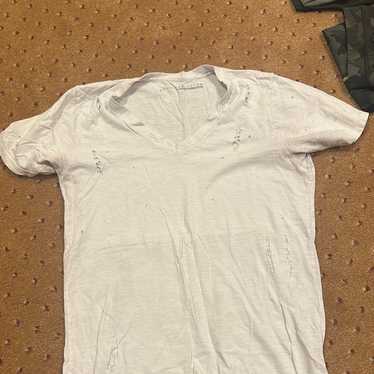 White V-Neck Distressed T-Shirt