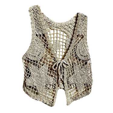 Crochet Knitted Lace Lacy Top  Women Vest Tie Fro… - image 1