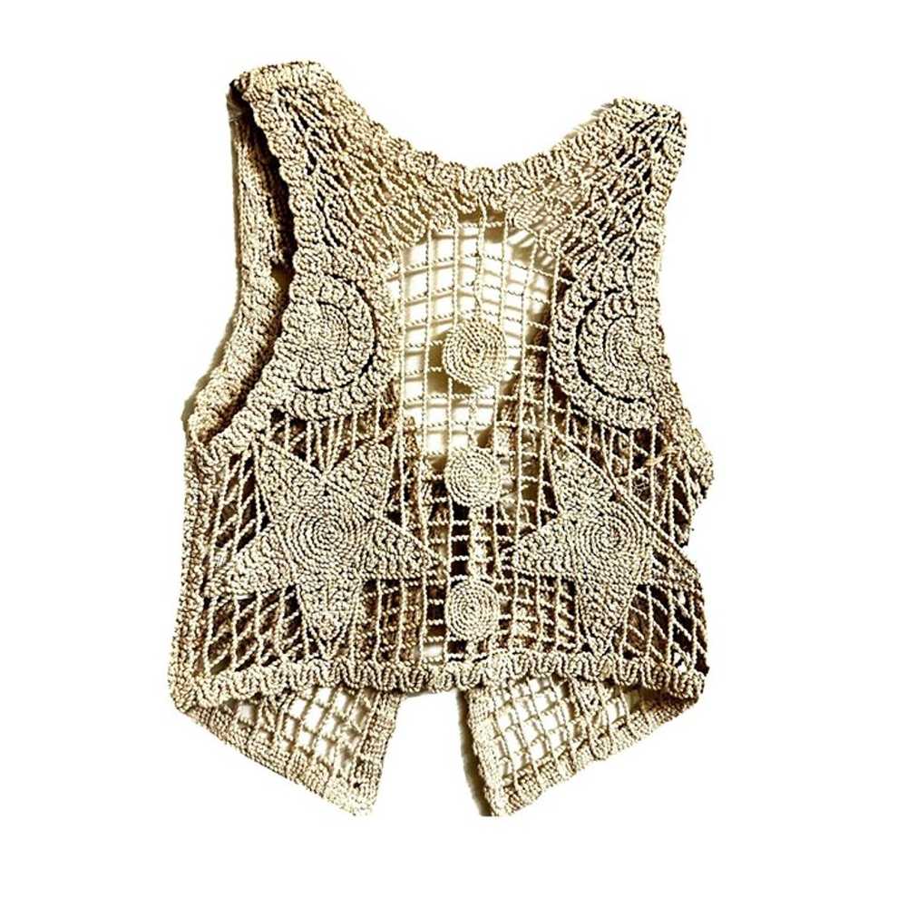 Crochet Knitted Lace Lacy Top  Women Vest Tie Fro… - image 2