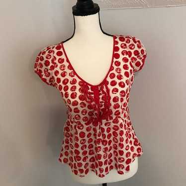 Anthropologie Odille White and Red Polka Dot Blou… - image 1
