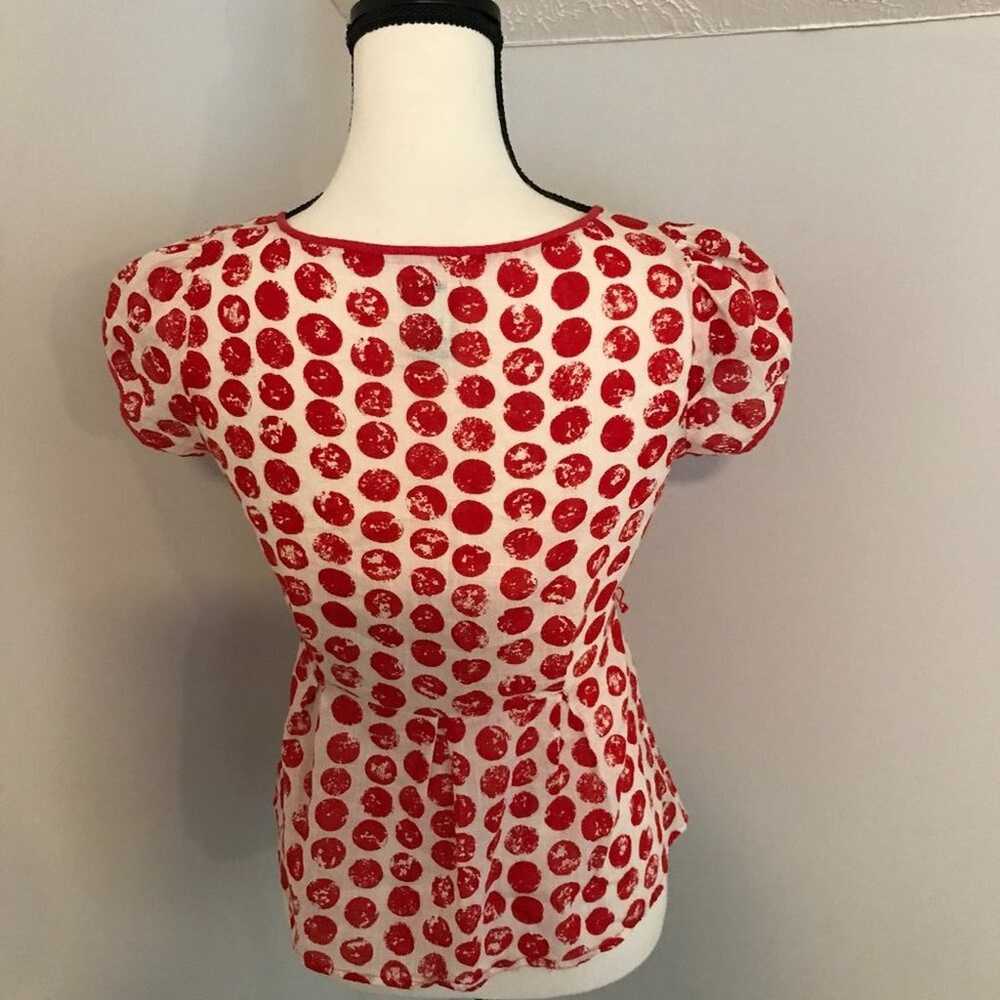 Anthropologie Odille White and Red Polka Dot Blou… - image 4