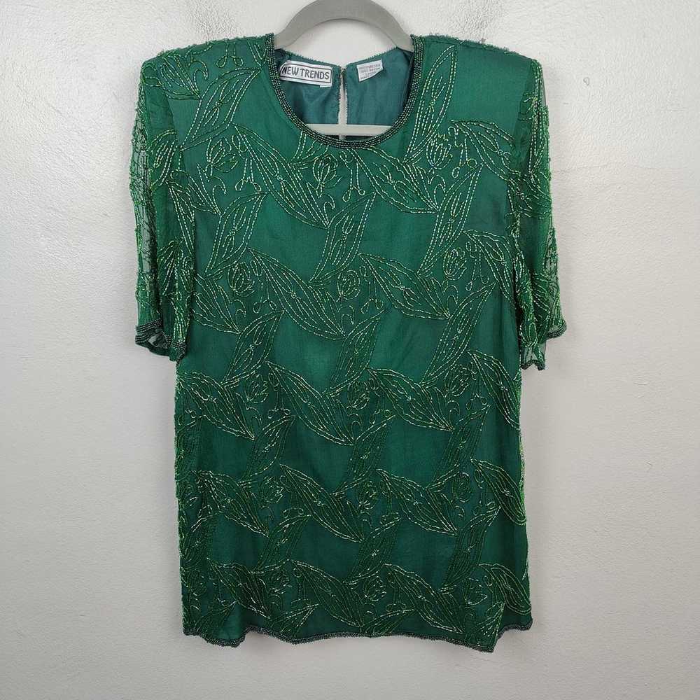 Vintage 80s New Trends Silk Beaded Top Womens Sma… - image 1