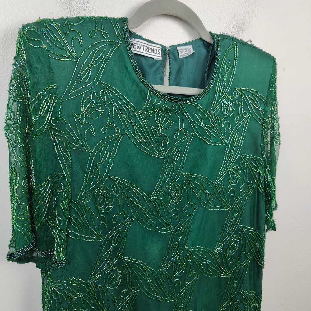 Vintage 80s New Trends Silk Beaded Top Womens Sma… - image 2
