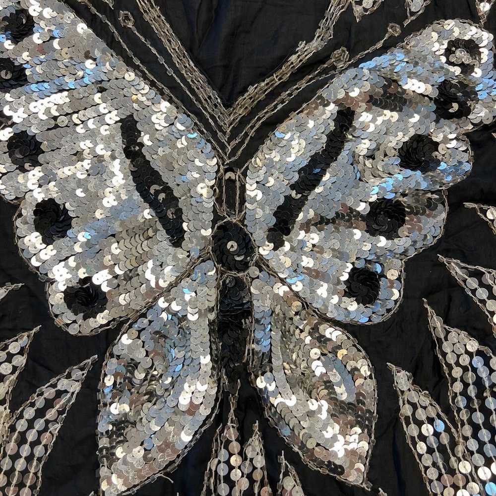 Vintage black and silver sequin silk butterfly top - image 3