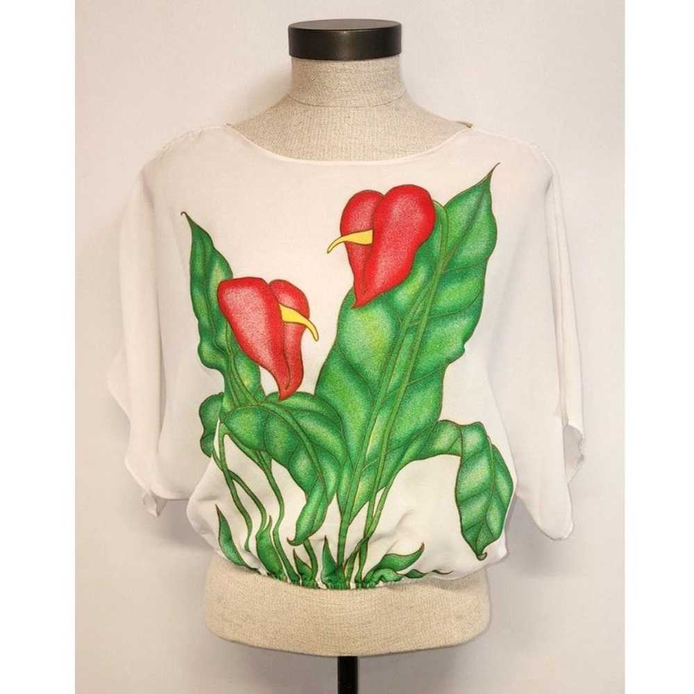Vintage Colours Brand Red Floral Sheer Top Size S… - image 1
