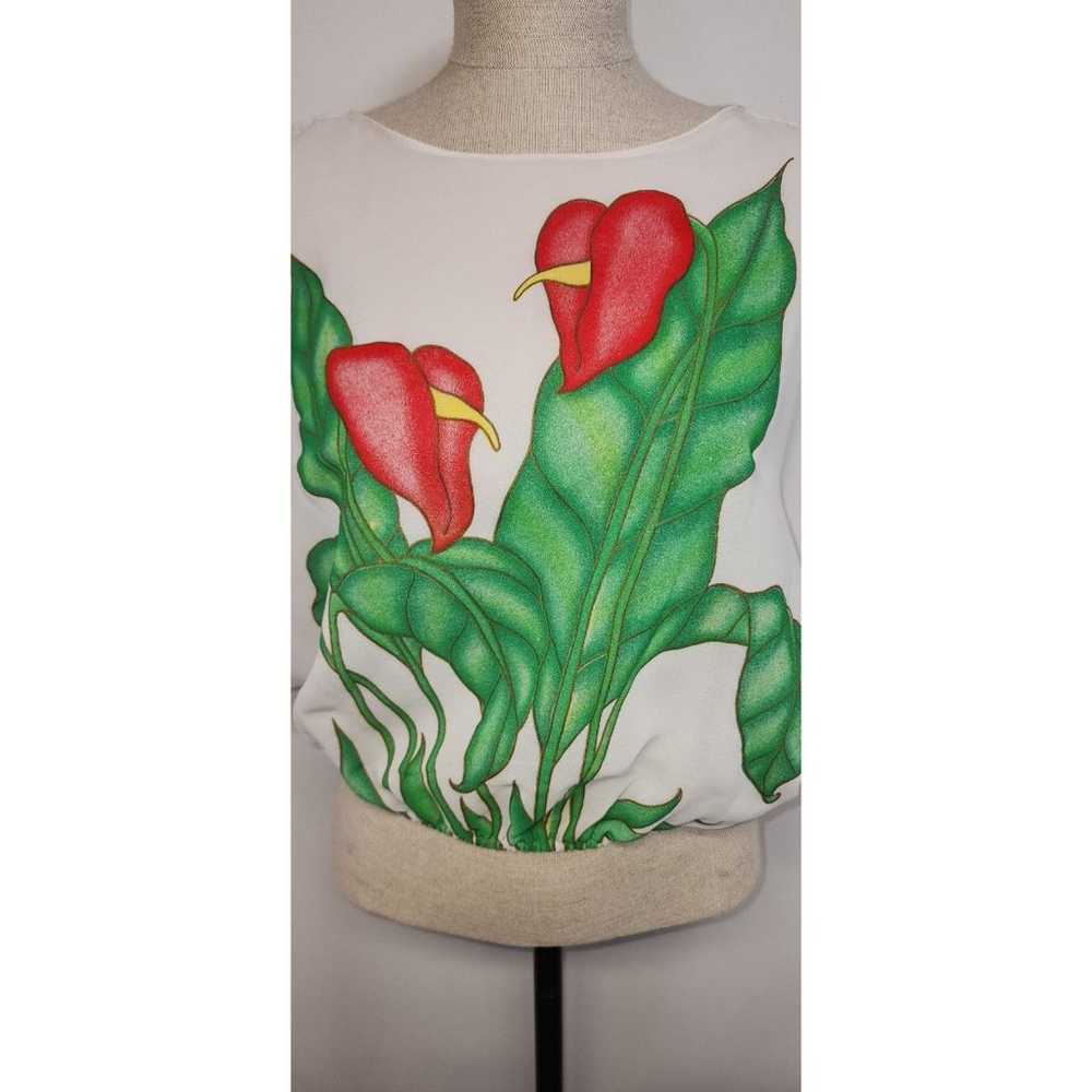 Vintage Colours Brand Red Floral Sheer Top Size S… - image 6