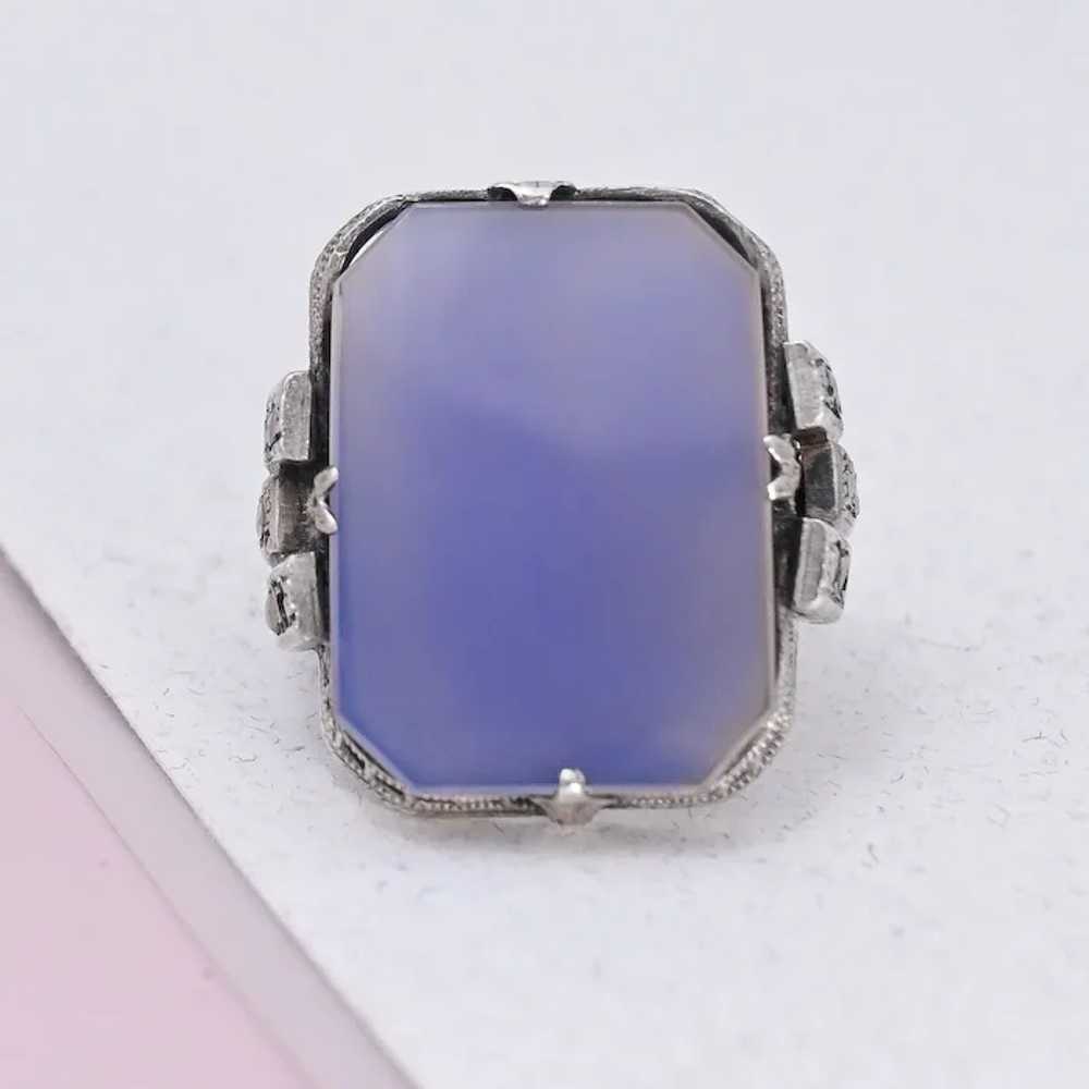 Vtg 1930s Art Deco Natural Blue Chalcedony Sterli… - image 2