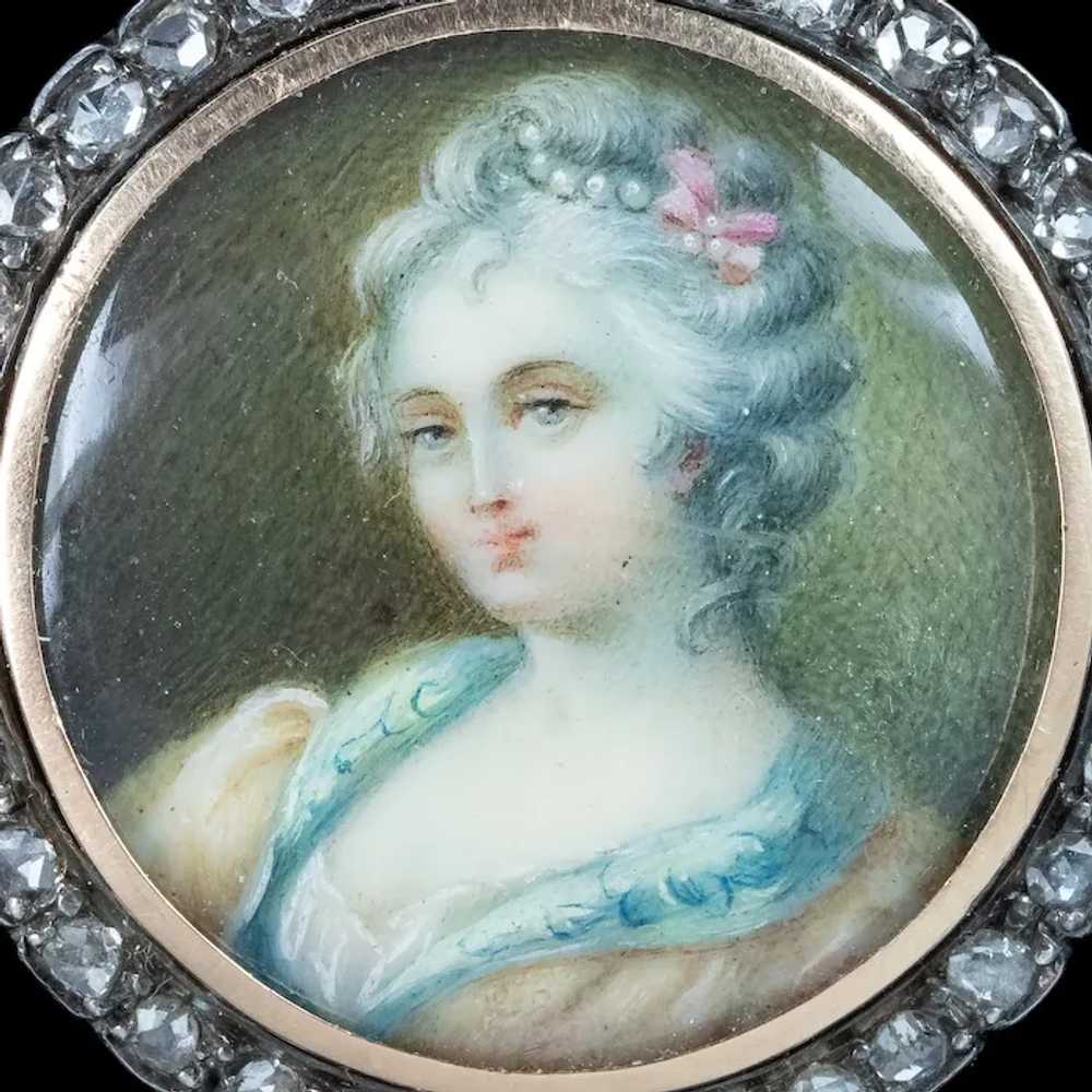 Antique Georgian Diamond Hand Painted Portrait Br… - image 4