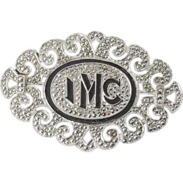 Art Deco Sterling Silver Marcasite Pin Removable I