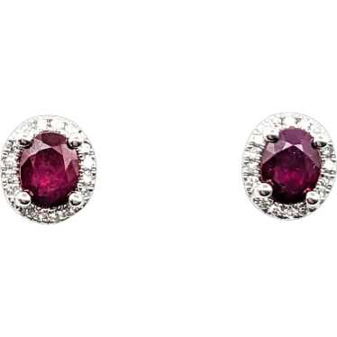 Ruby Stud Earrings With A Diamond Halo